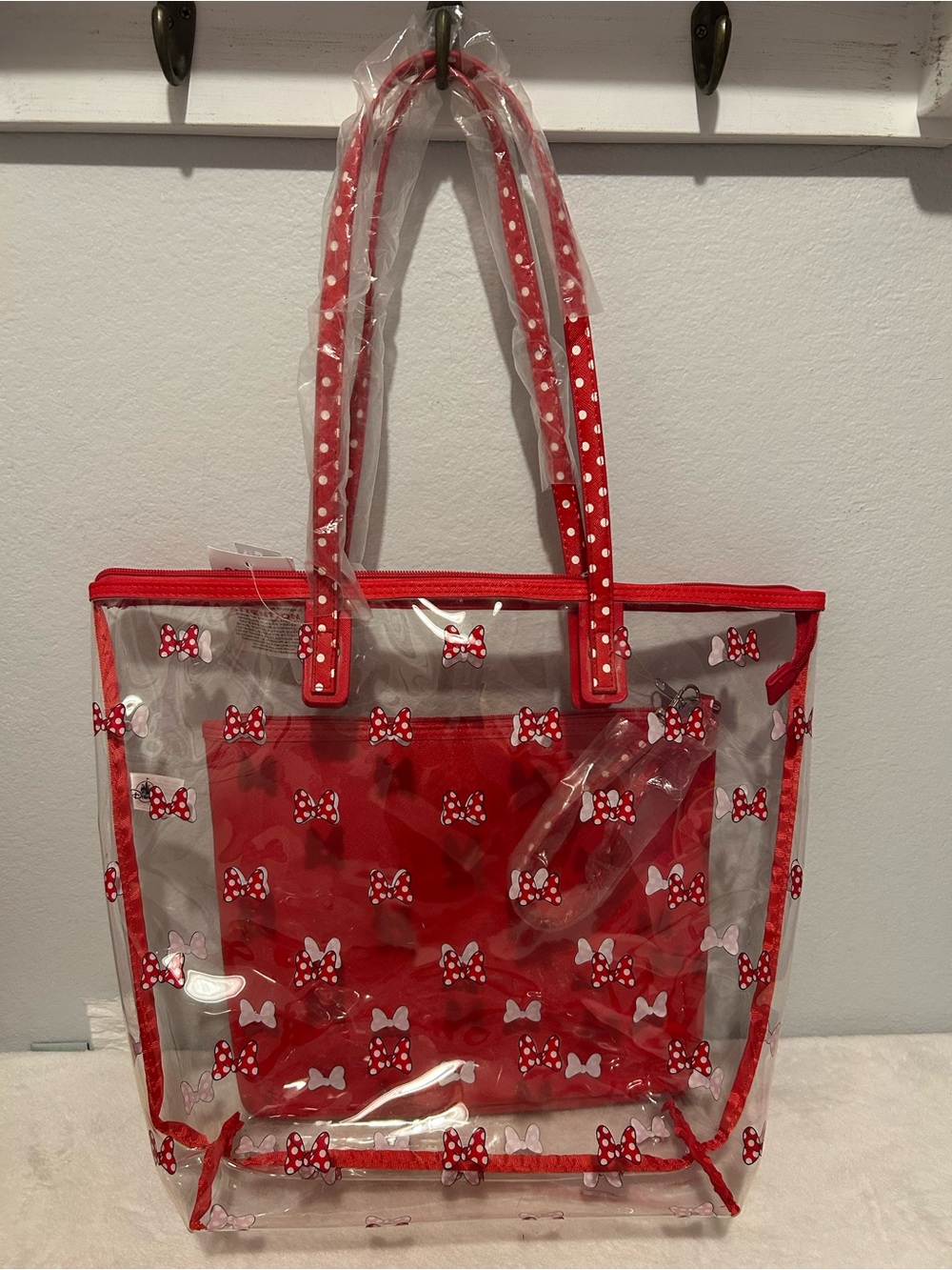 Disney Red Clear Tote with Red Polka Dot Bow Pouch NWT - Picture 4 of 6